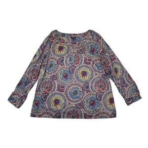 Talbots Top Women's 16 Petite Medallion Gold Metallic Henley Long Sleeve Boho